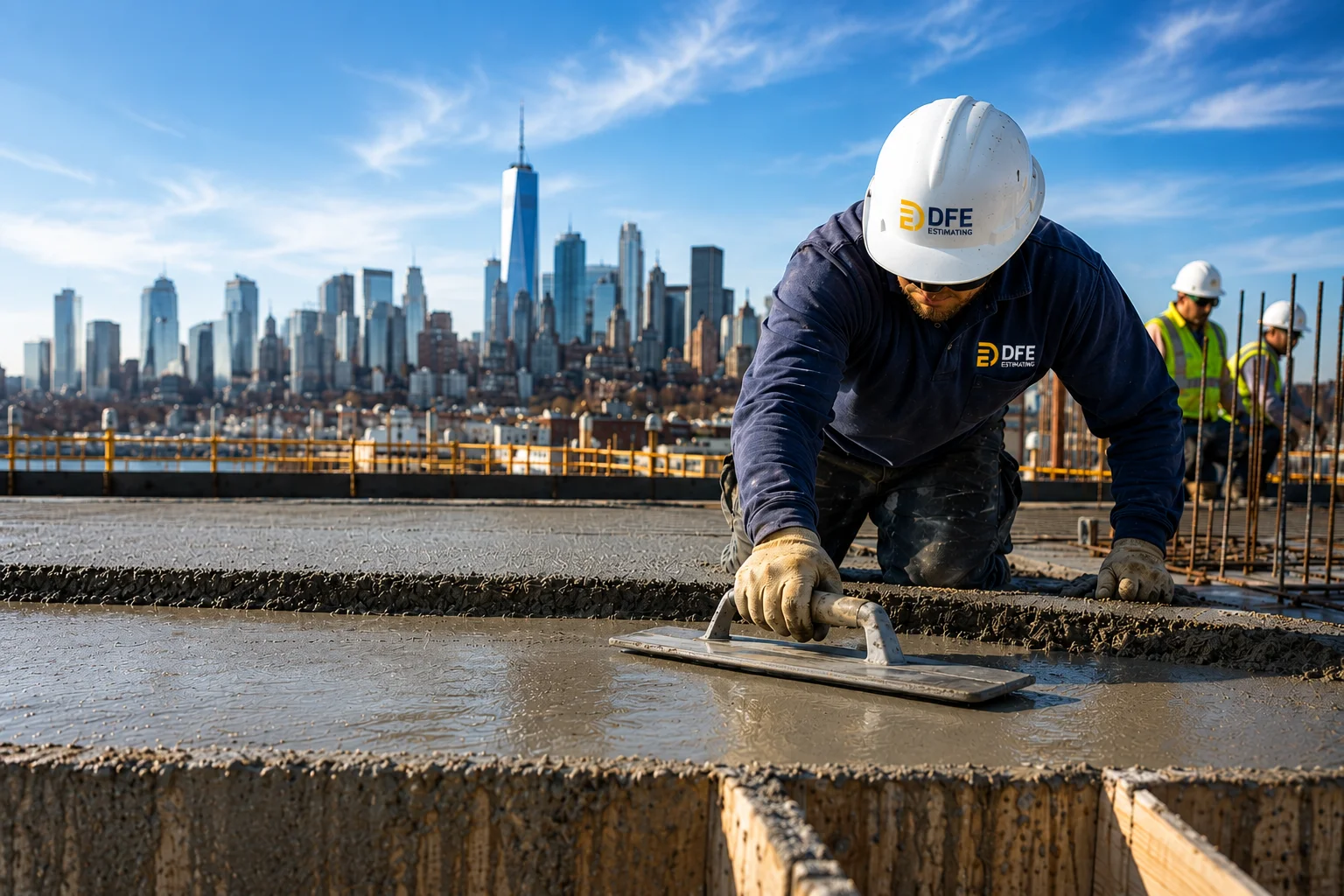 Construction professional reviewing building measurements at a job site